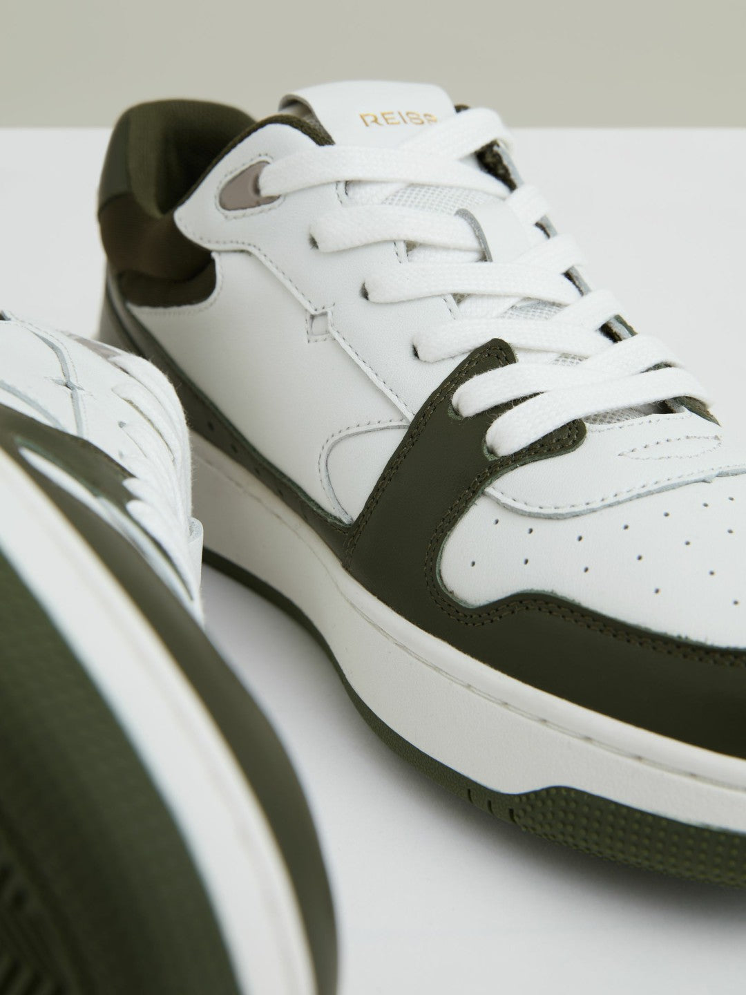 Leather Panelled Trainers in Khaki/White Women | Reiss