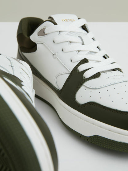 Leather Panelled Trainers in Khaki/White Women | Reiss