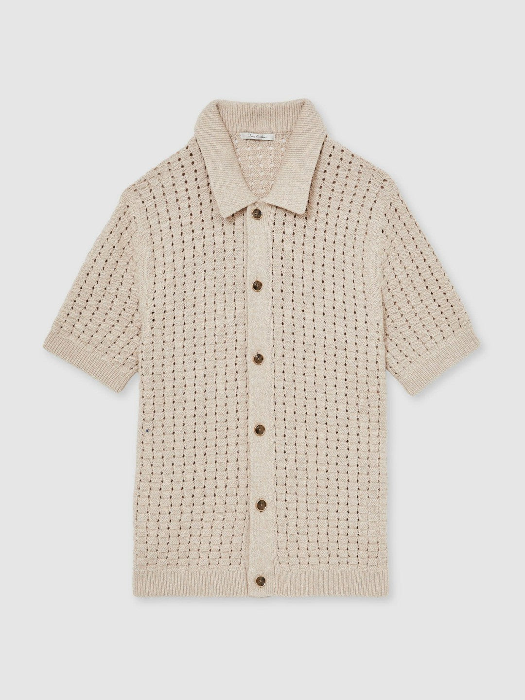Basketweave Knit Button Through Cotton Blend Shirt in Stone Men | Reiss