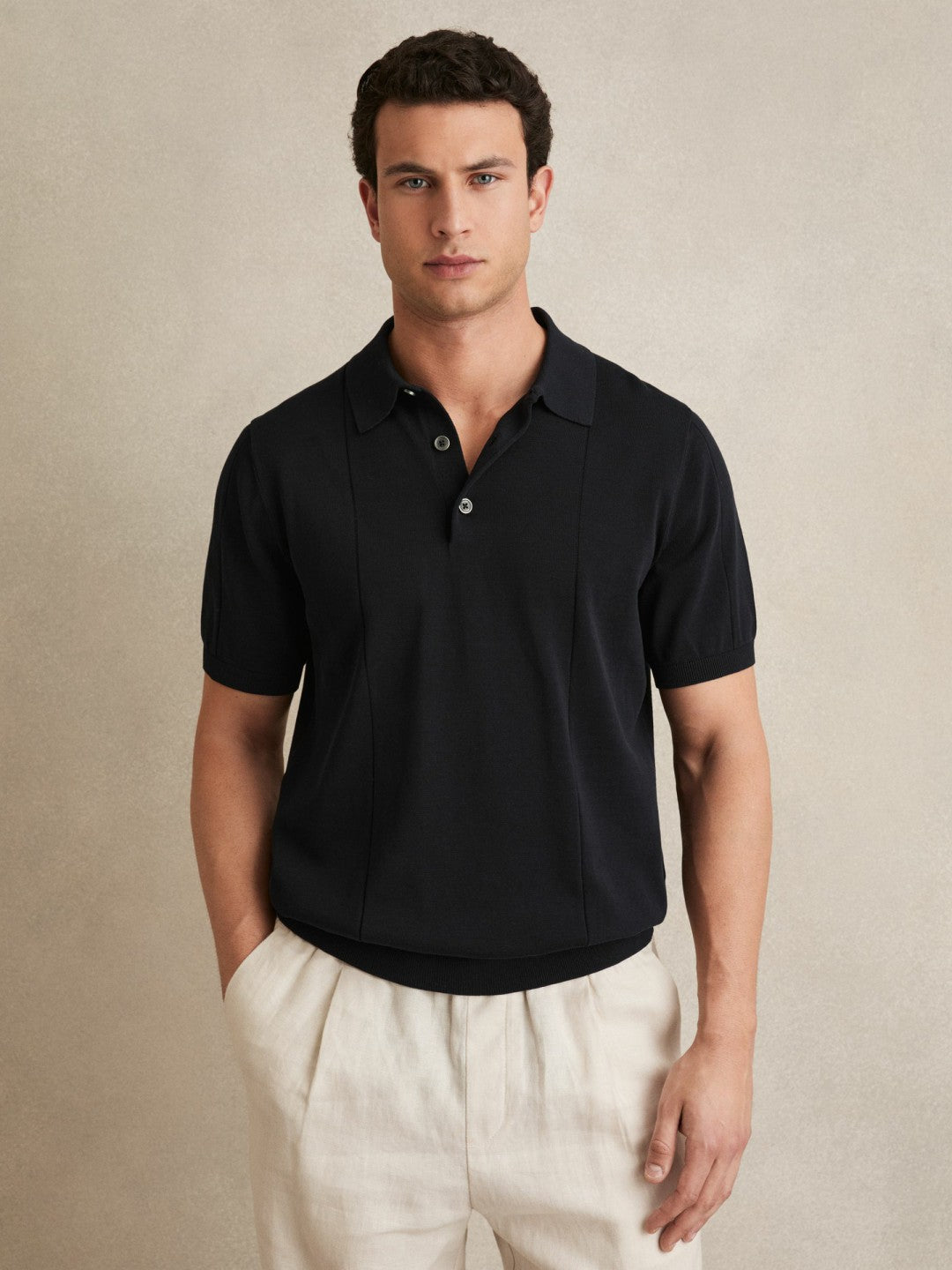 Cotton-Silk Polo Shirt in Navy Men | Reiss