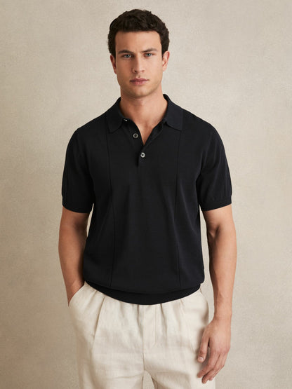 Cotton-Silk Polo Shirt in Navy Men | Reiss