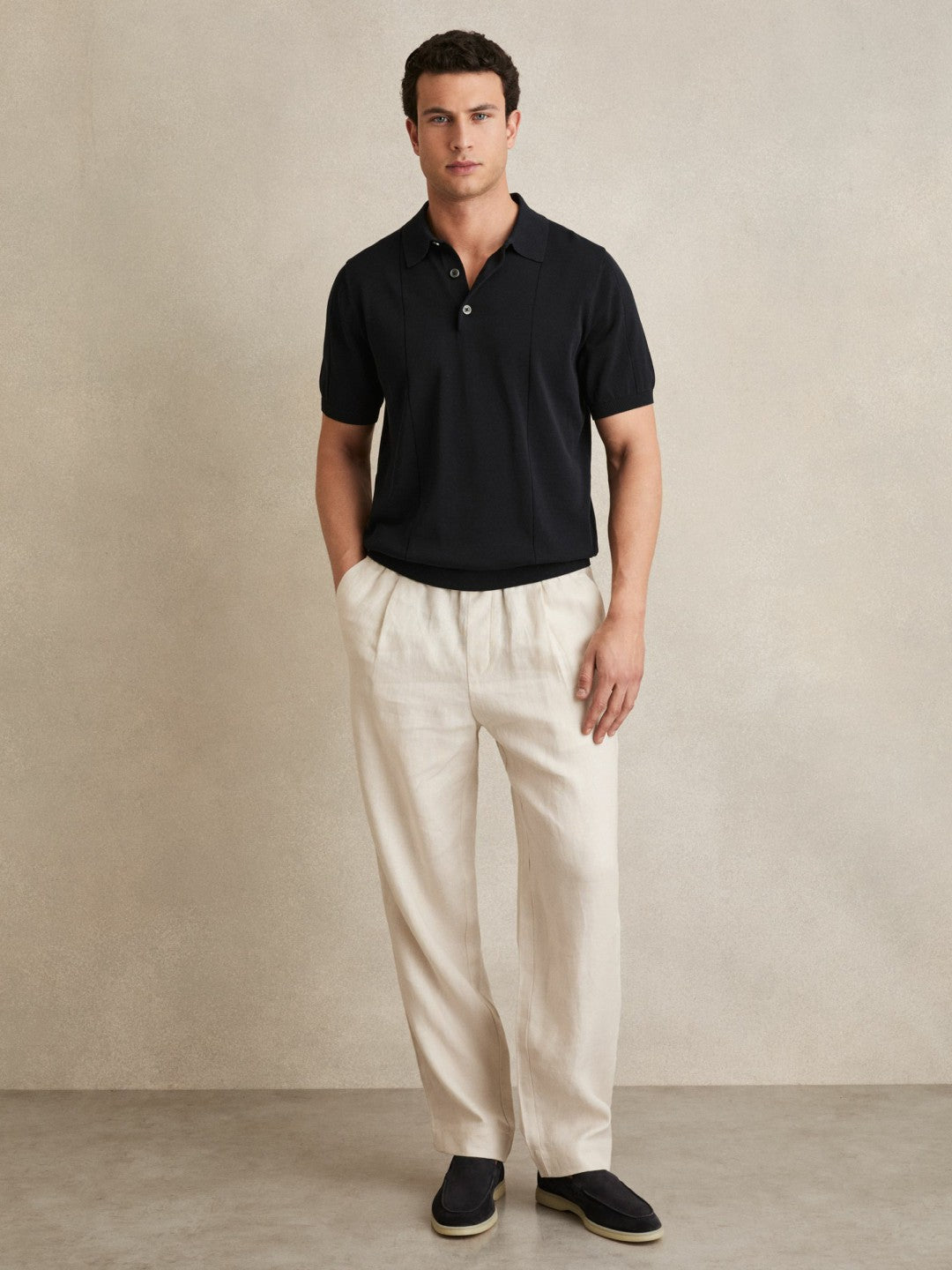 Cotton-Silk Polo Shirt in Navy Men | Reiss