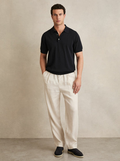 Cotton-Silk Polo Shirt in Navy Men | Reiss