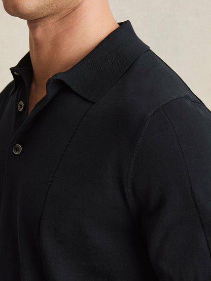 Cotton-Silk Polo Shirt in Navy Men | Reiss