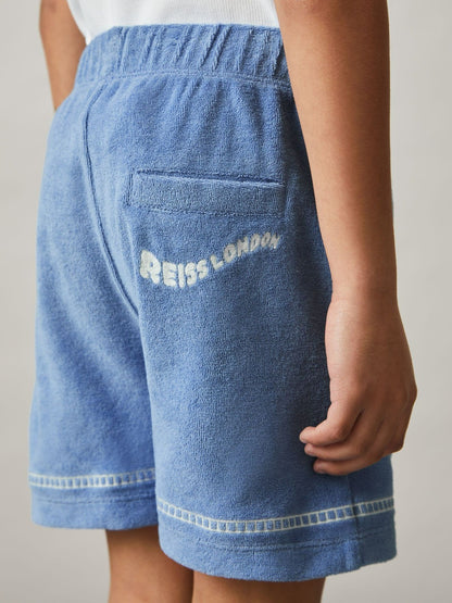 13-14 yrs Towelling Brand-Embroidered Shorts in Airforce Blue Children & Baby | Reiss