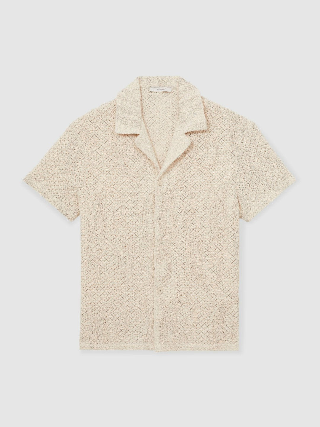 Cotton-Blend Embroidered Crochet Shirt in Oatmeal Men | Reiss