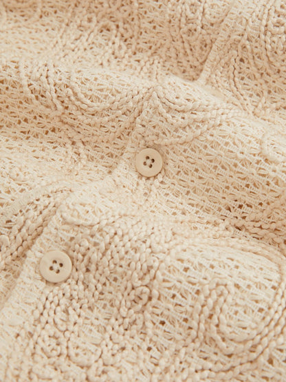 Cotton-Blend Embroidered Crochet Shirt in Oatmeal Men | Reiss