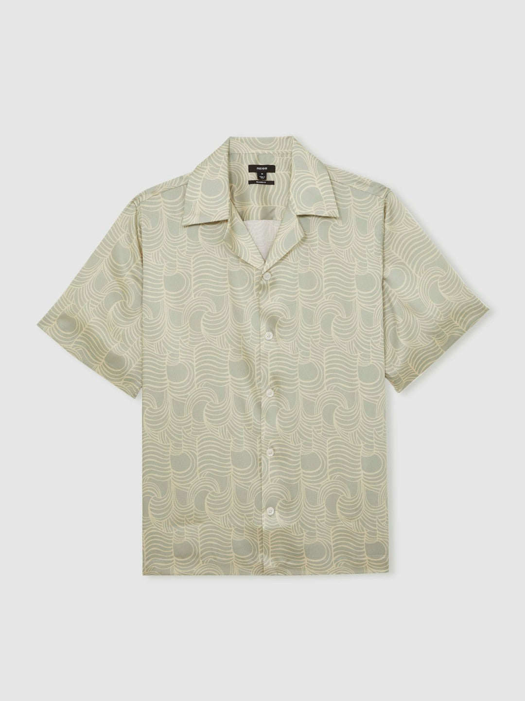 Wave Print Cuban Collar Shirt in Sage Green Men | Reiss