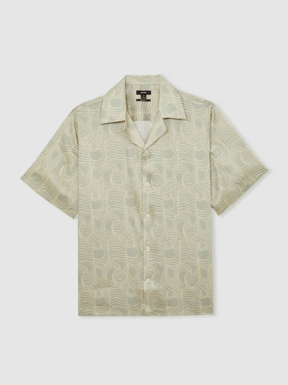 Wave Print Cuban Collar Shirt in Sage Green Men | Reiss