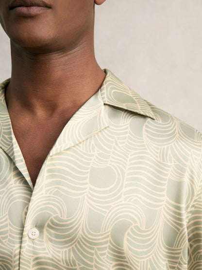 Wave Print Cuban Collar Shirt in Sage Green Men | Reiss