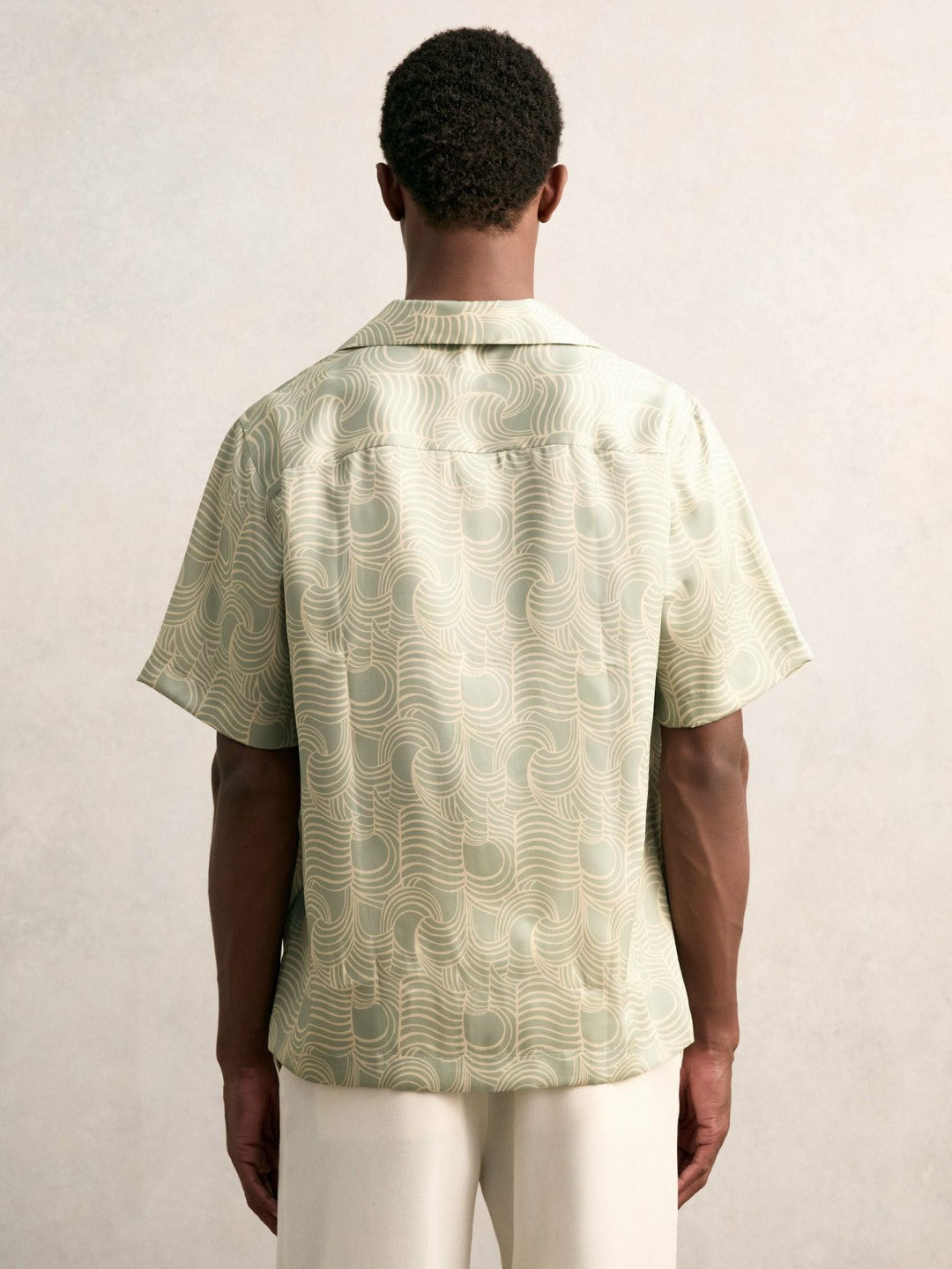Wave Print Cuban Collar Shirt in Sage Green Men | Reiss