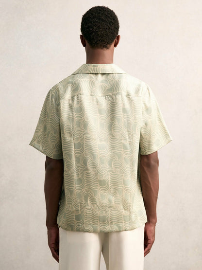 Wave Print Cuban Collar Shirt in Sage Green Men | Reiss