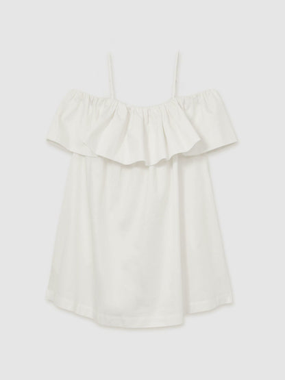 Cotton Off Shoulder Mini Dress in Ivory Cream Women | Reiss