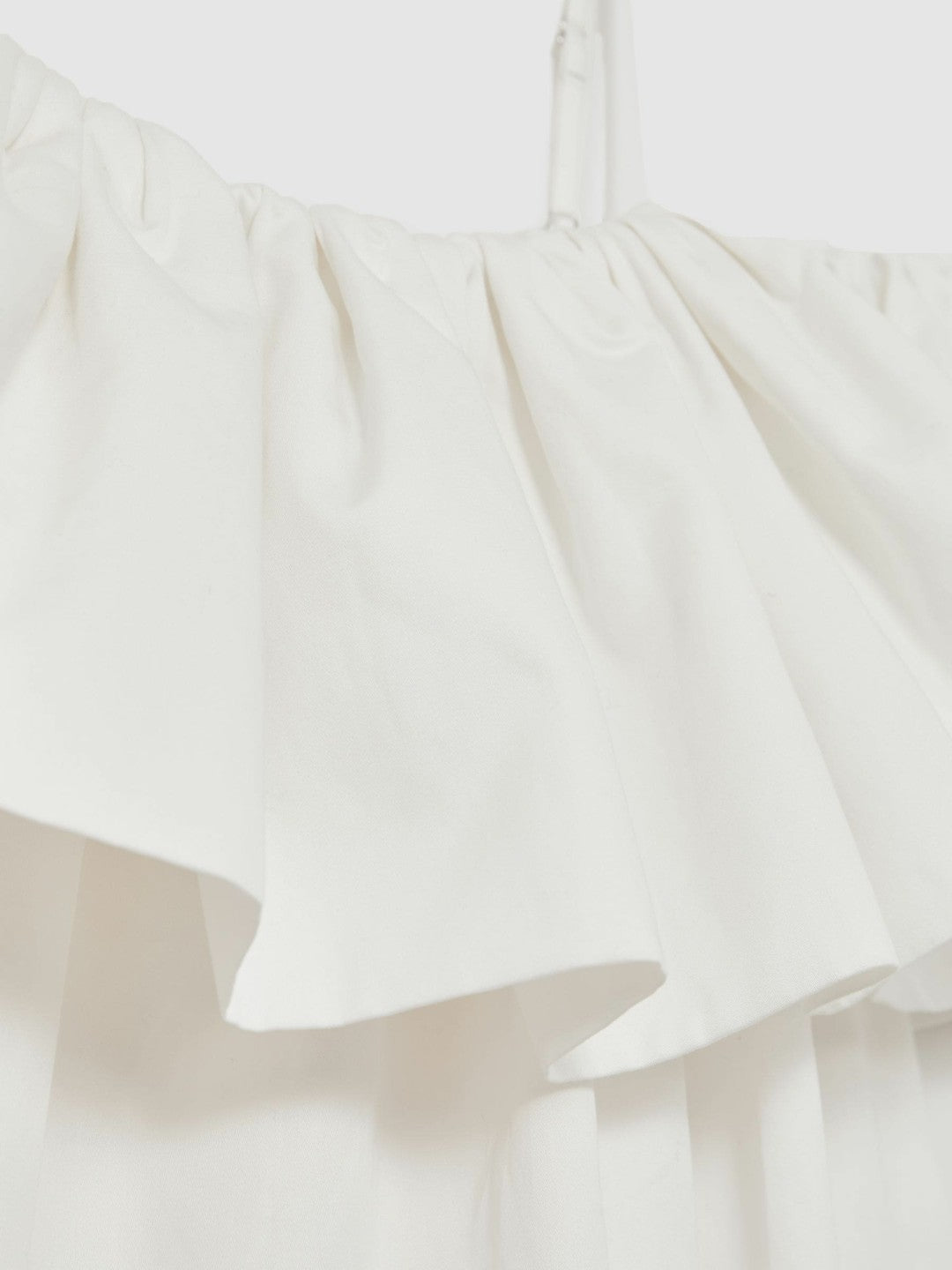 Cotton Off Shoulder Mini Dress in Ivory Cream Women | Reiss