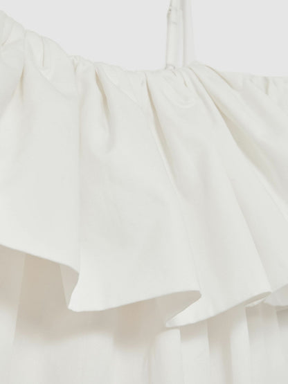 Cotton Off Shoulder Mini Dress in Ivory Cream Women | Reiss