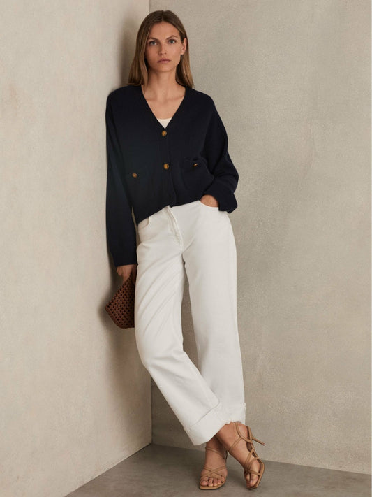 Wool-Cashmere Button Cardigan in Navy Women | Reiss