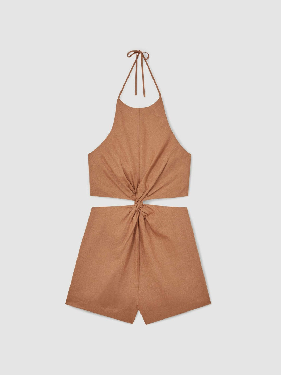Linen Halterneck Cut Out Playsuit in Brown Women | Reiss
