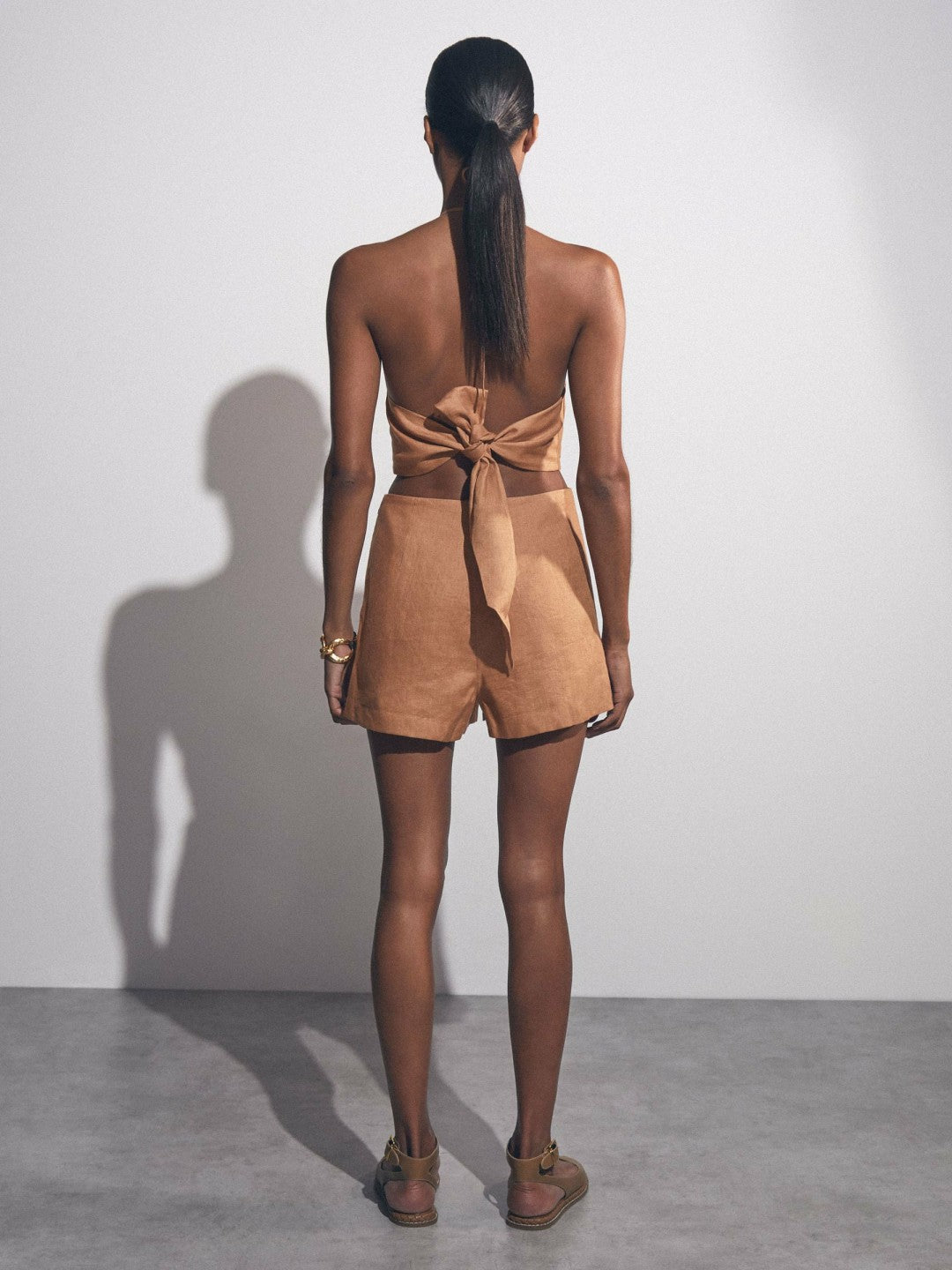 Linen Halterneck Cut Out Playsuit in Brown Women | Reiss