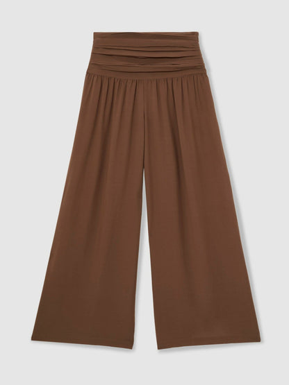 Lyocell Blend Wide Leg Trousers in Brown Women | Reiss
