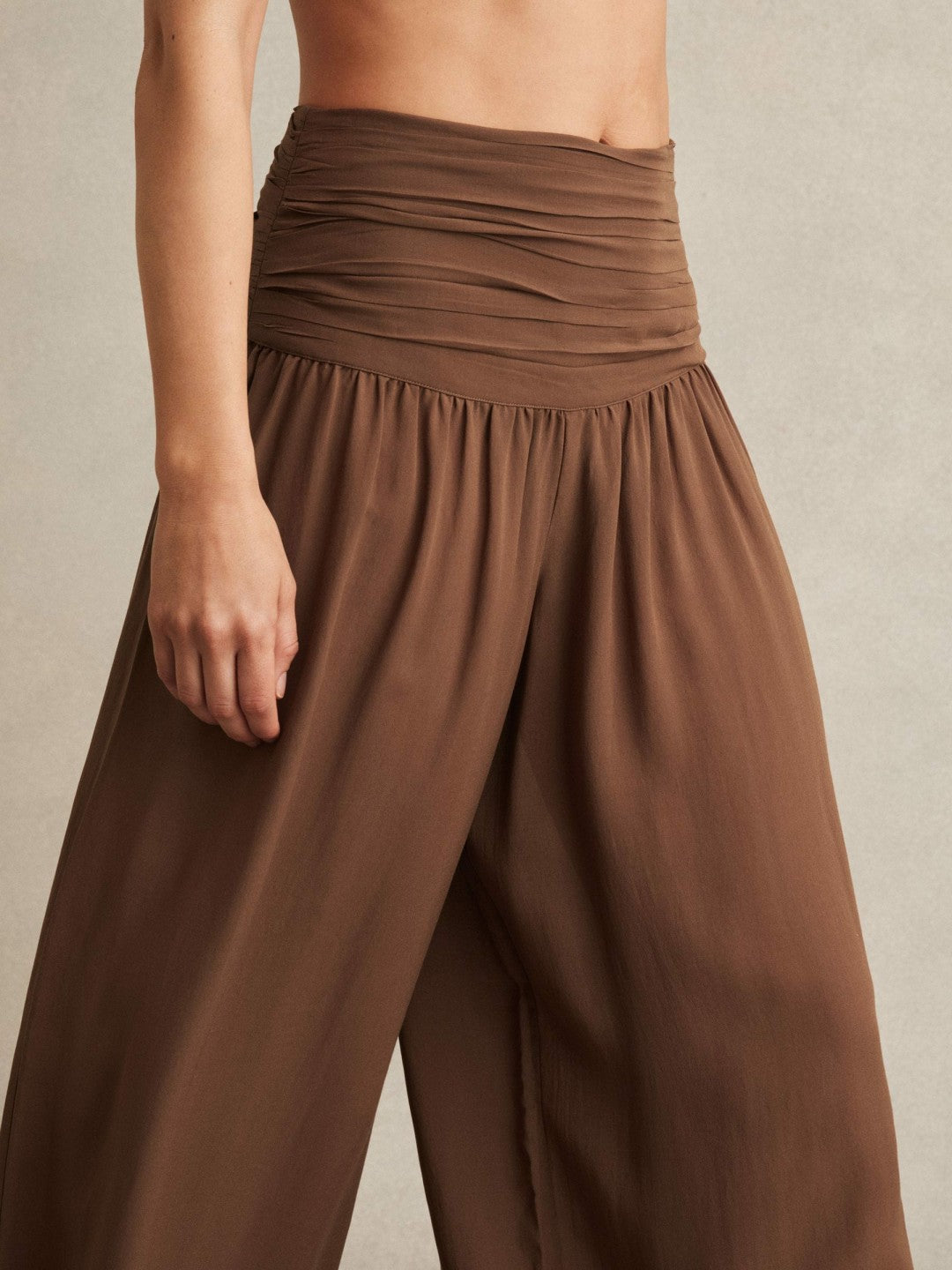 Lyocell Blend Wide Leg Trousers in Brown Women | Reiss
