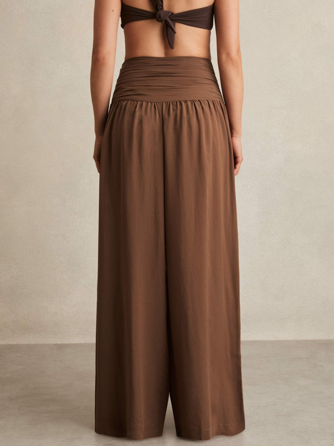 Lyocell Blend Wide Leg Trousers in Brown Women | Reiss