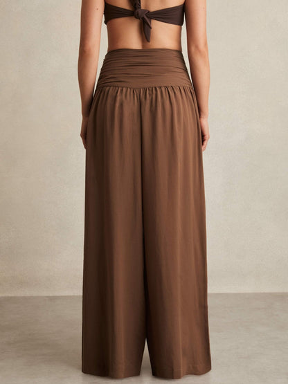 Lyocell Blend Wide Leg Trousers in Brown Women | Reiss