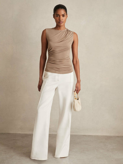 Stretch-Modal Ruched Vest in Mocha Brown Women | Reiss