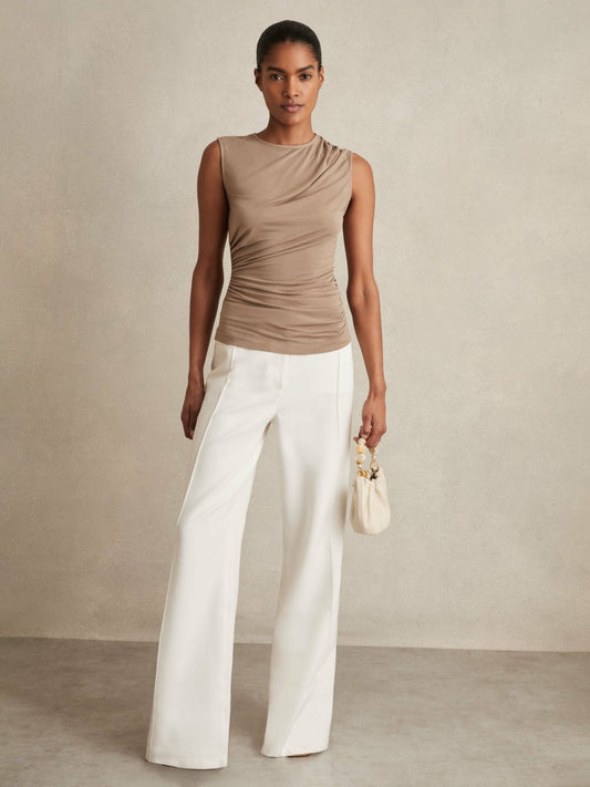 Stretch-Modal Ruched Vest in Mocha Brown Women | Reiss