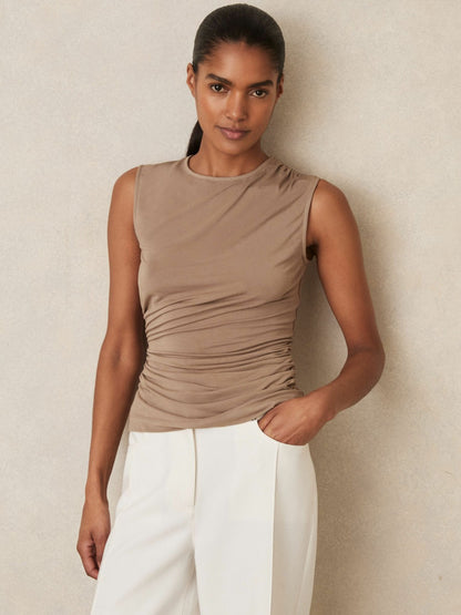 Stretch-Modal Ruched Vest in Mocha Brown Women | Reiss