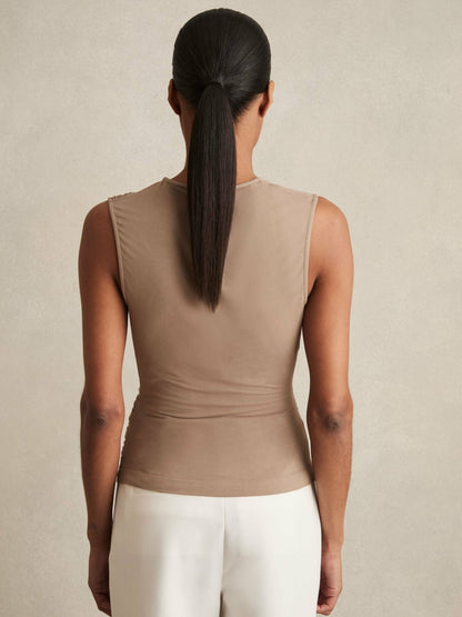 Stretch-Modal Ruched Vest in Mocha Brown Women | Reiss