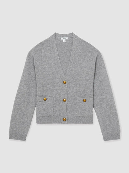 Wool-Cashmere Button Cardigan in Silver Grey Women | Reiss
