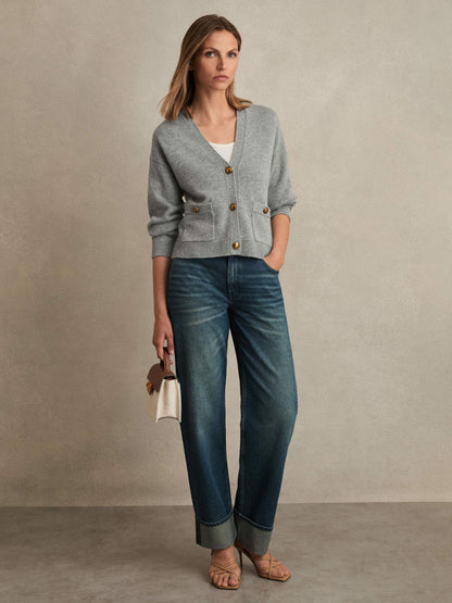 Wool-Cashmere Button Cardigan in Silver Grey Women | Reiss