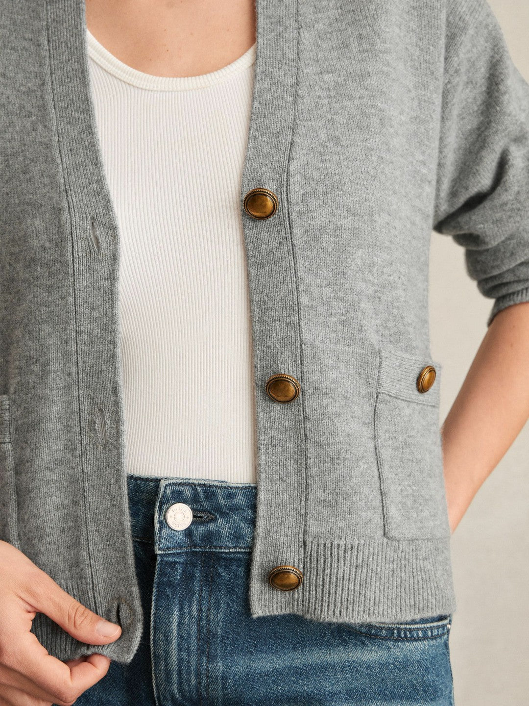 Wool-Cashmere Button Cardigan in Silver Grey Women | Reiss