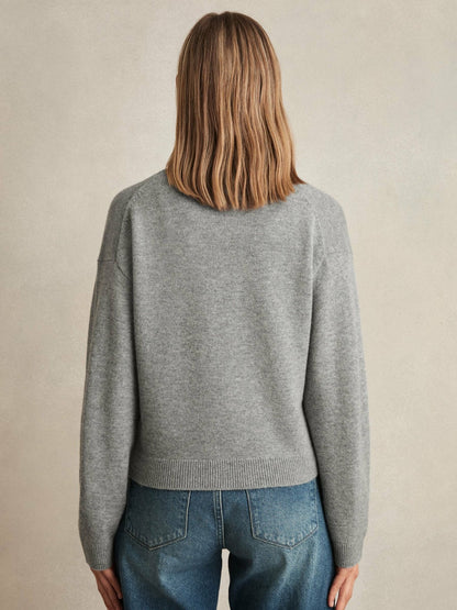 Wool-Cashmere Button Cardigan in Silver Grey Women | Reiss