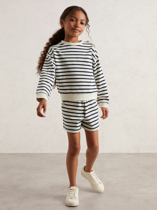 3-9 yrs Stripe Sweatshirt and Shorts Set Cotton-Blend in Navy/Ivory Children & Baby | Reiss