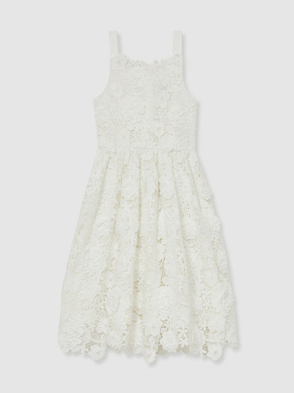 9-13 yrs Guipure-Lace Midi Dress in Ivory Children & Baby | Reiss