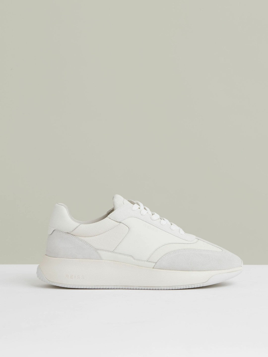 Bonded-Leather Suede Running Trainers in White Men | Reiss