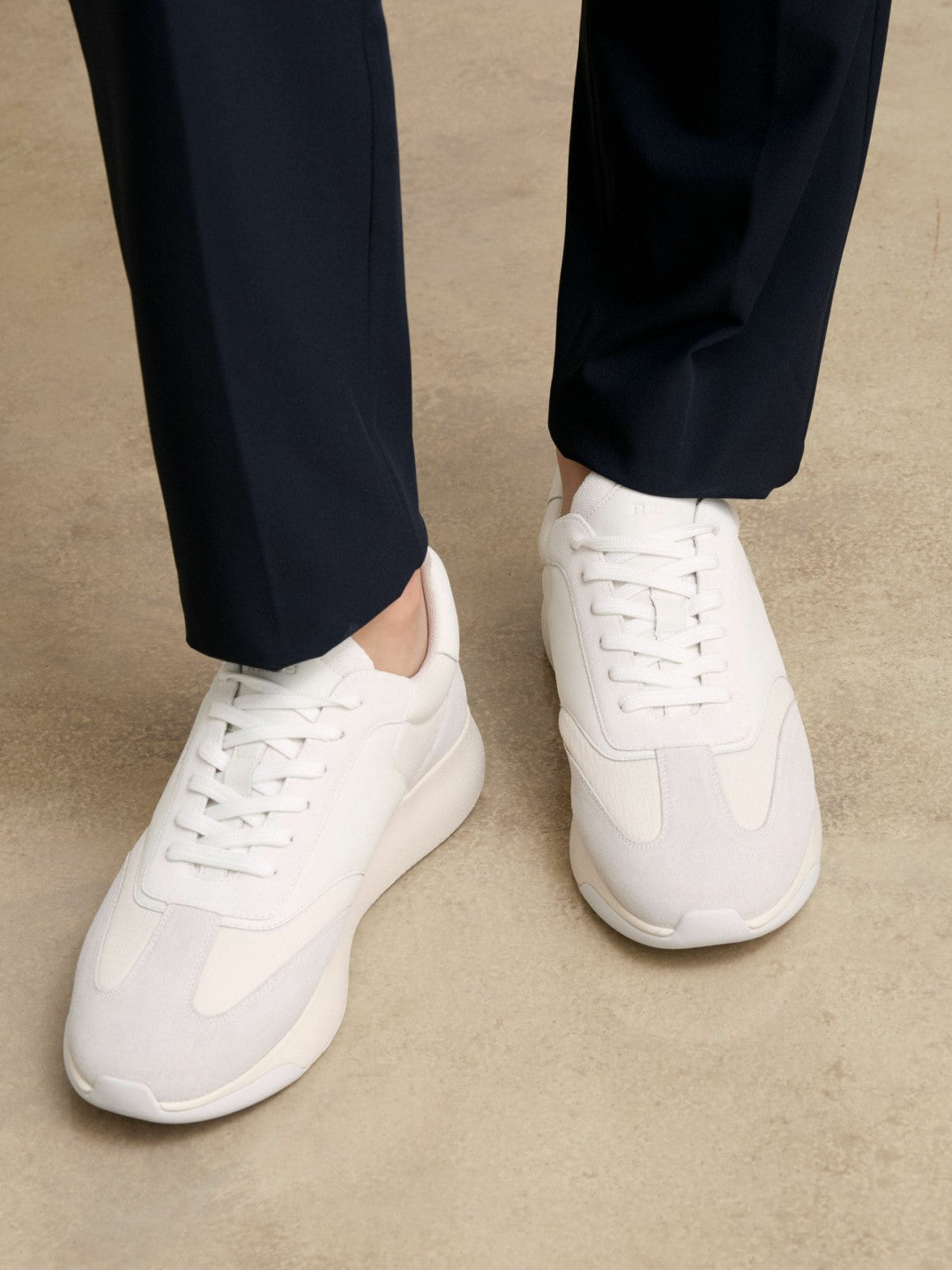 Bonded-Leather Suede Running Trainers in White Men | Reiss