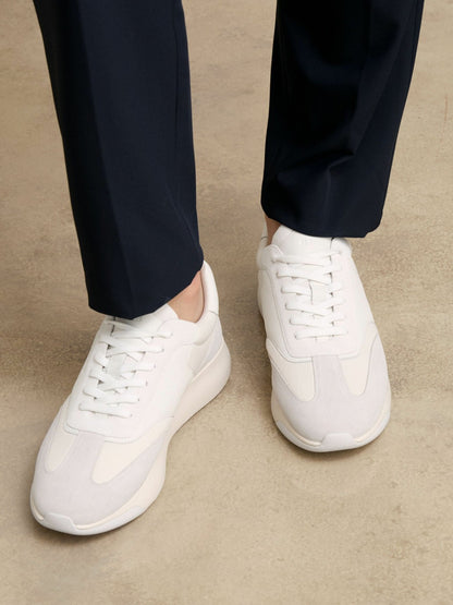 Bonded-Leather Suede Running Trainers in White Men | Reiss
