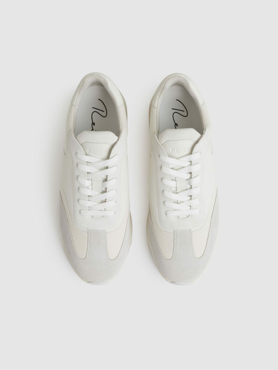 Bonded-Leather Suede Running Trainers in White Men | Reiss