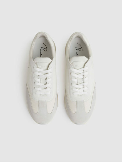 Bonded-Leather Suede Running Trainers in White Men | Reiss