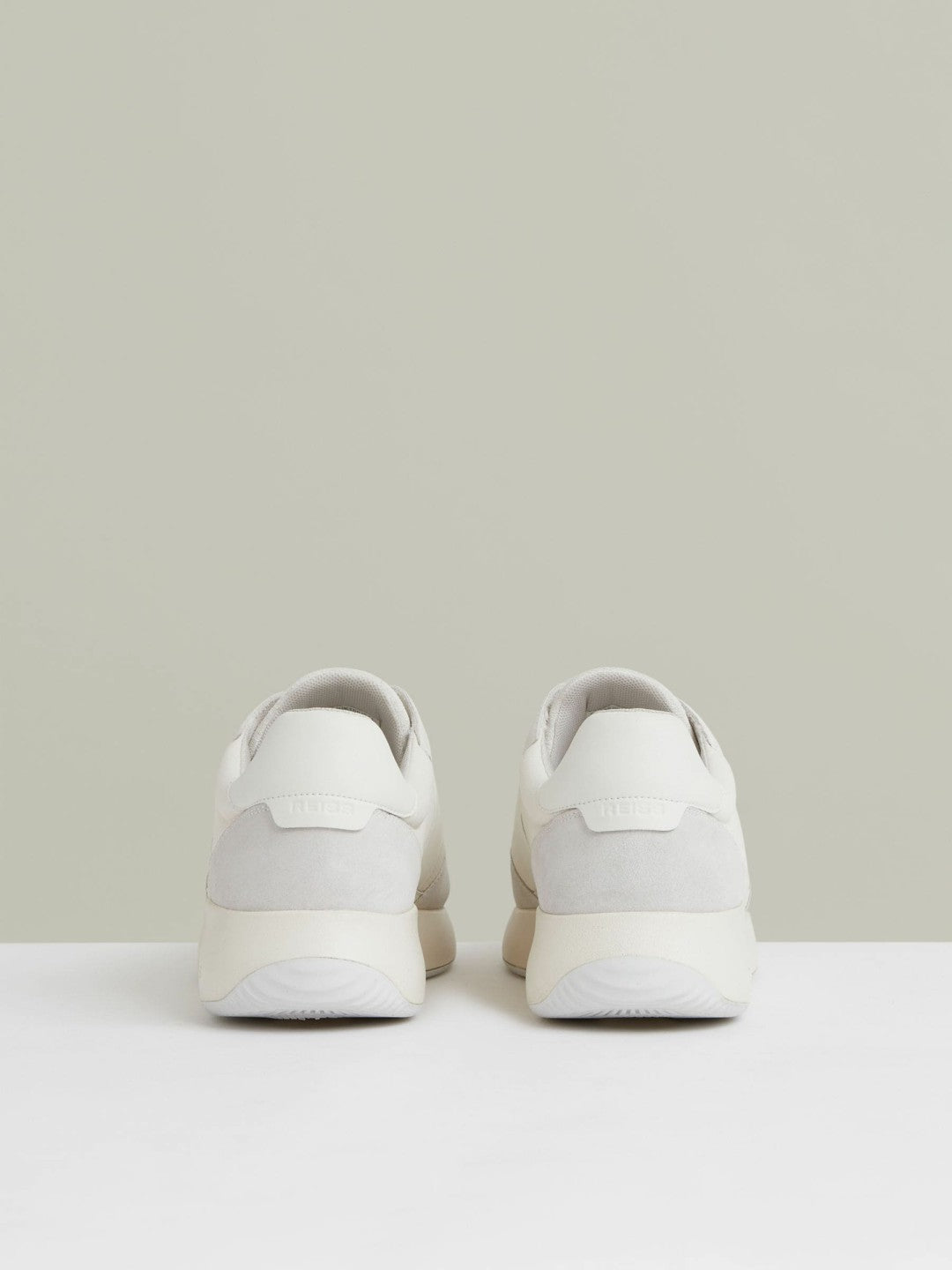 Bonded-Leather Suede Running Trainers in White Men | Reiss