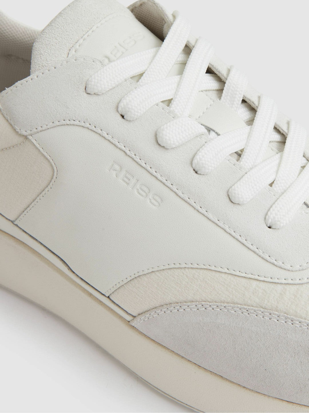Bonded-Leather Suede Running Trainers in White Men | Reiss