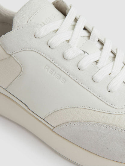 Bonded-Leather Suede Running Trainers in White Men | Reiss