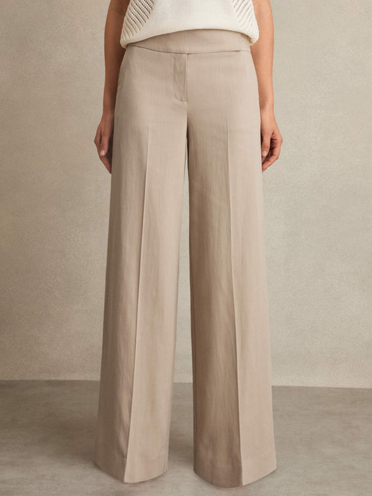 Petite Lyocell-Linen Wide-Leg Trousers in Neutral Women | Reiss