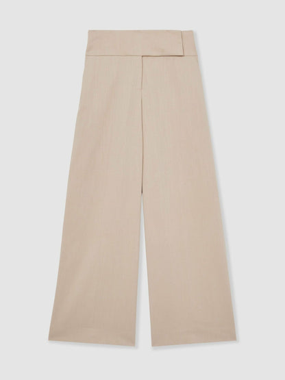 Petite Lyocell-Linen Wide-Leg Trousers in Neutral Women | Reiss