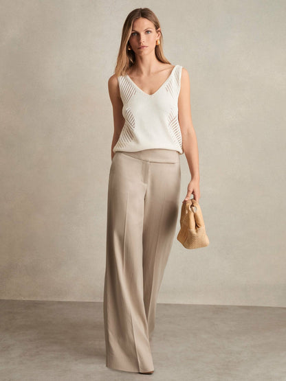 Petite Lyocell-Linen Wide-Leg Trousers in Neutral Women | Reiss