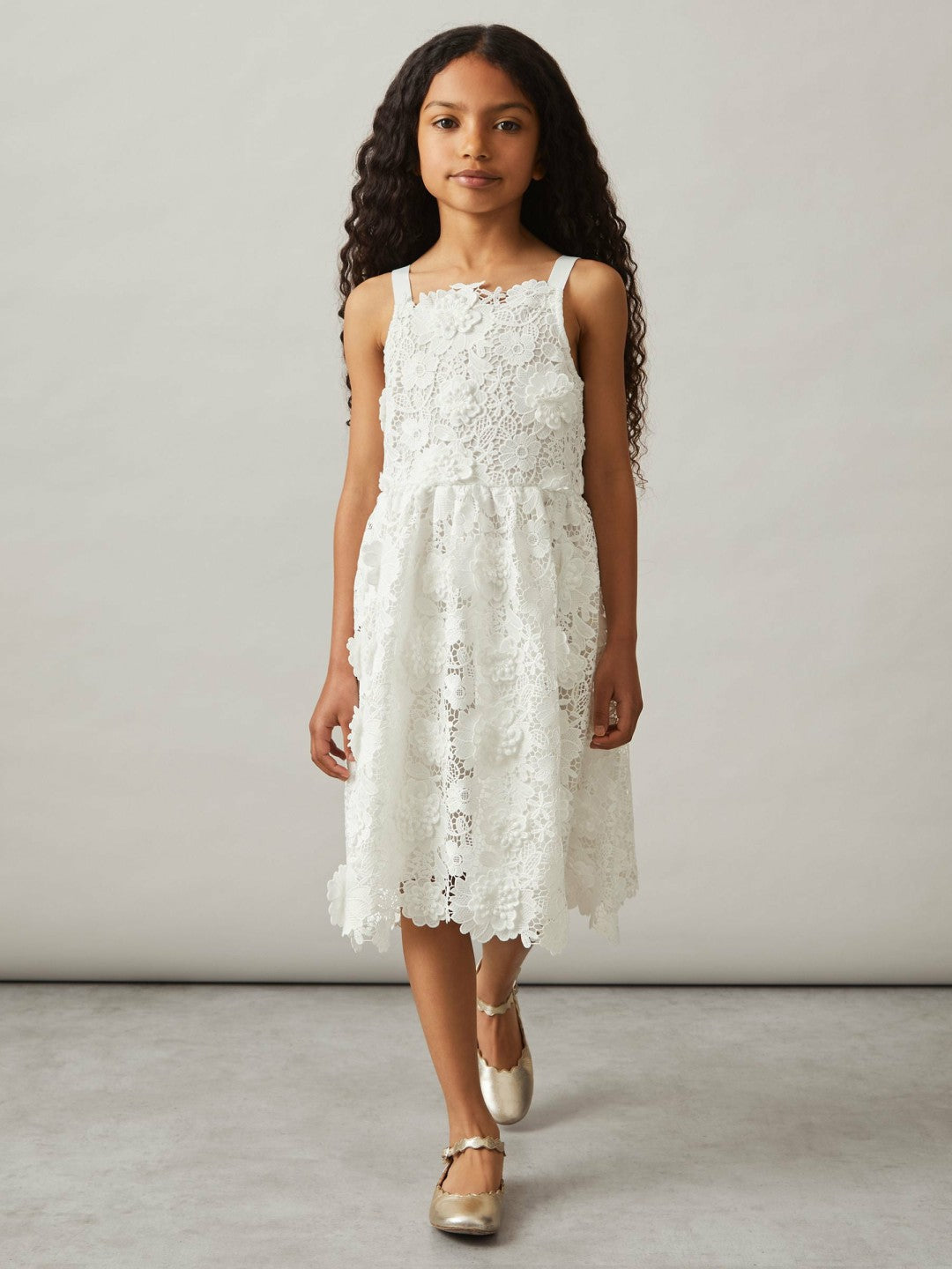 13-14 yrs Guipure-Lace Midi Dress in Ivory Children & Baby | Reiss