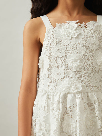 13-14 yrs Guipure-Lace Midi Dress in Ivory Children & Baby | Reiss