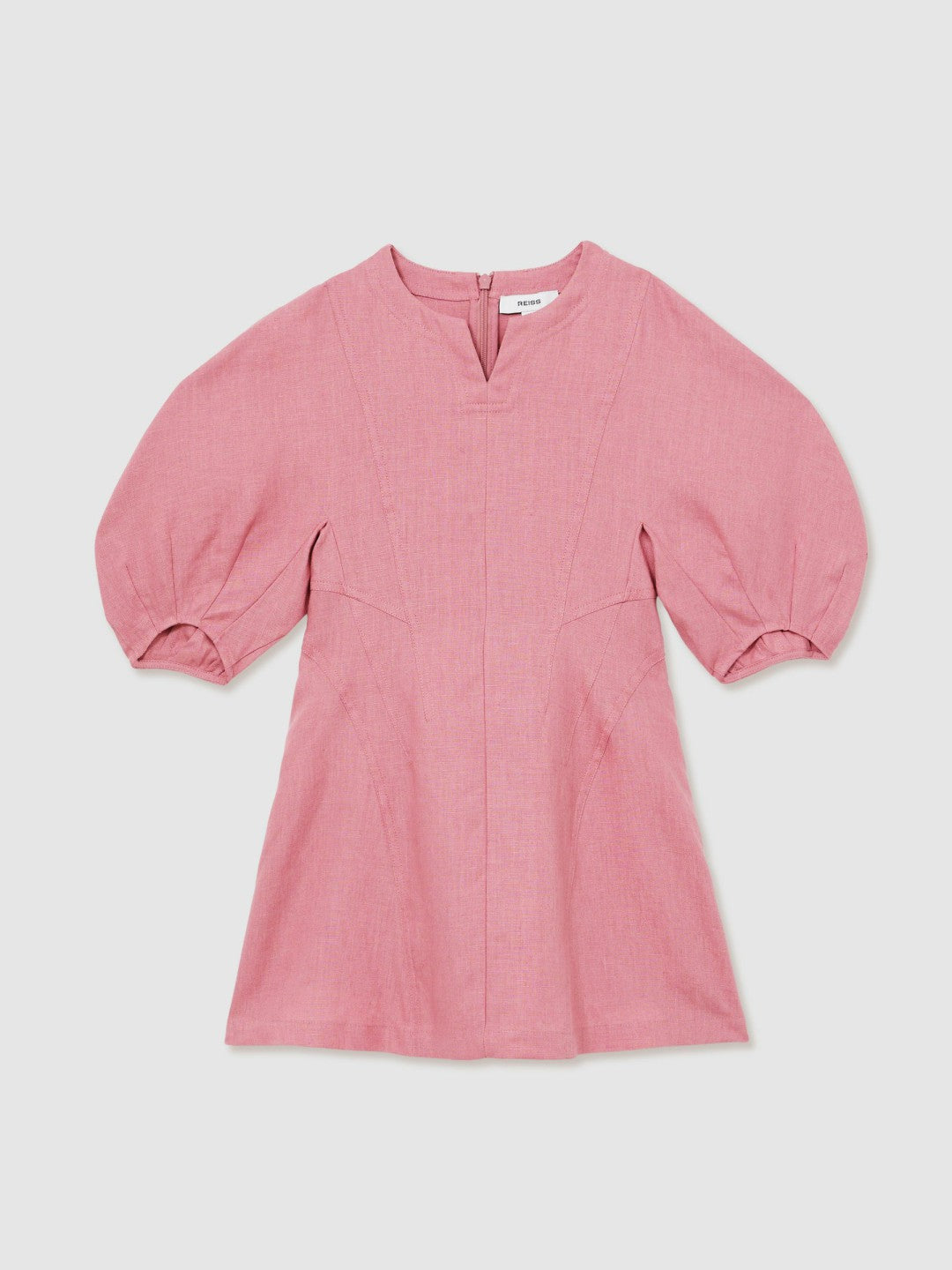13-14 yrs Linen Balloon-Sleeve Dress in Pink Children & Baby | Reiss